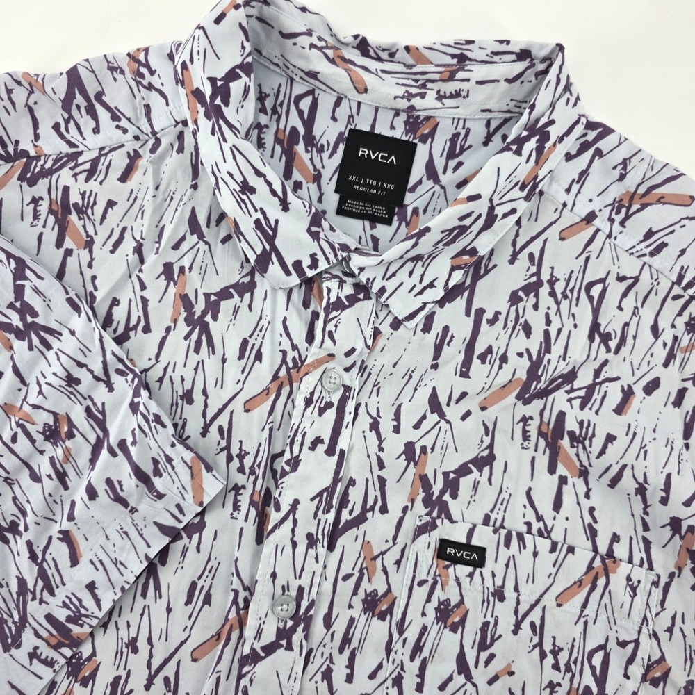 RVCA Mens XXL Regular Fit Abstract Print Short Sleeve Button Up Shirt Casual